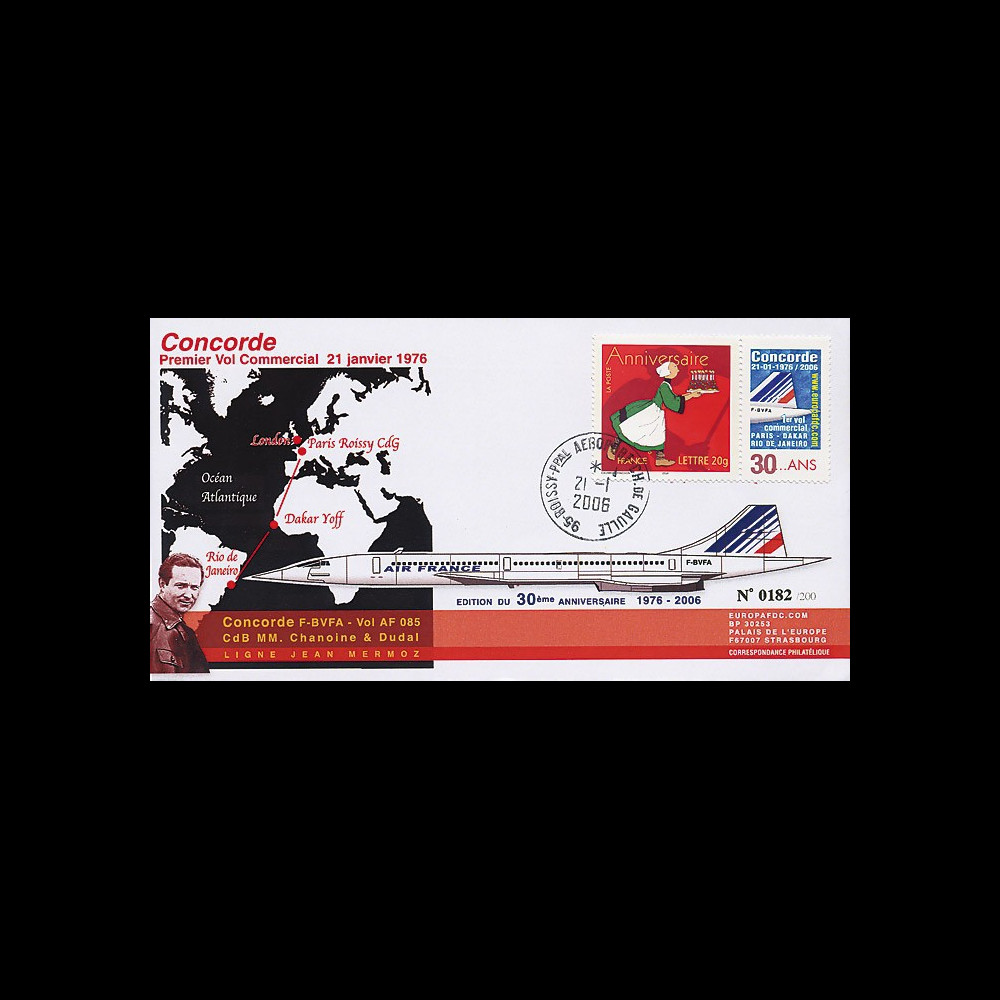 CO-RET23 : 2006 - Pli commémoratif Concorde 30 ans vol Paris-Dakar-Rio