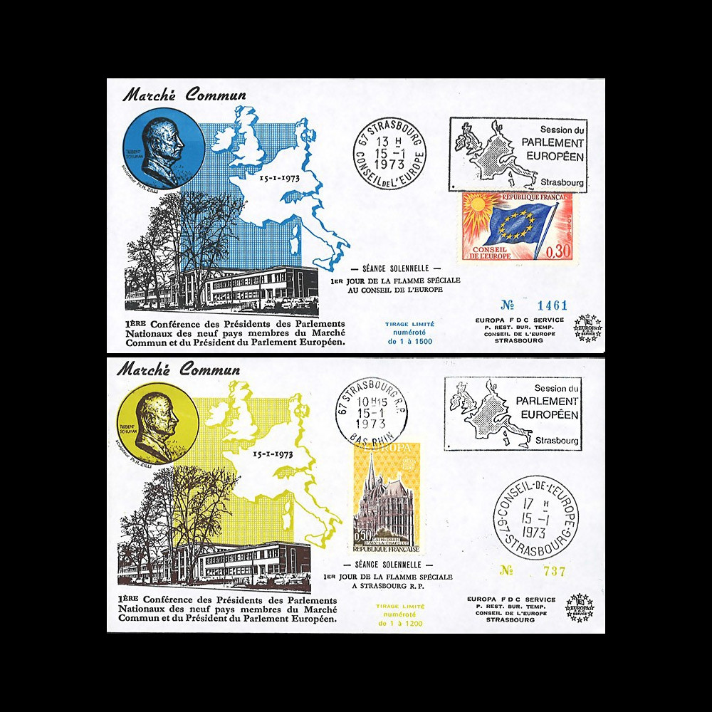 AP104/105 : 1973 - 2 FDC PE "1ère Conférence des Présidents de CEE élargie à 9 membres"