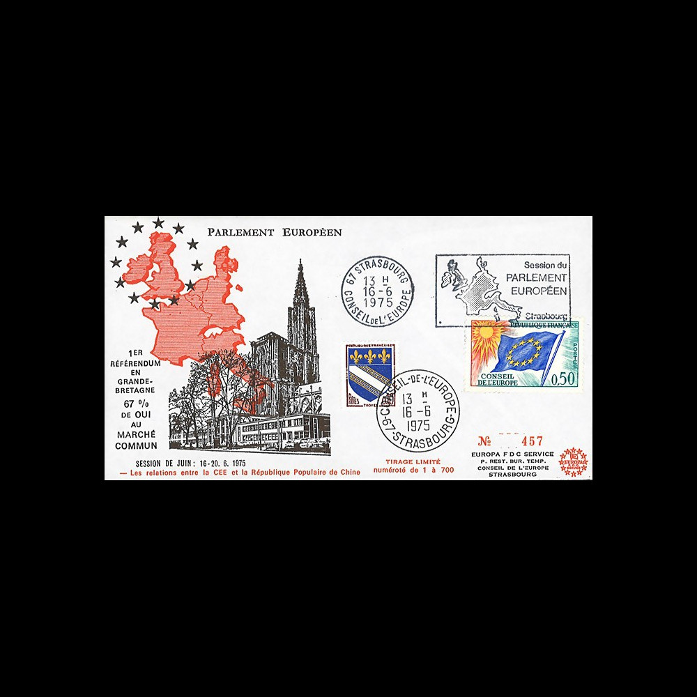 AP125 : 1975 - FDC PE '1er référendum britannique : maintien du Royaume-Uni dans la CEE'