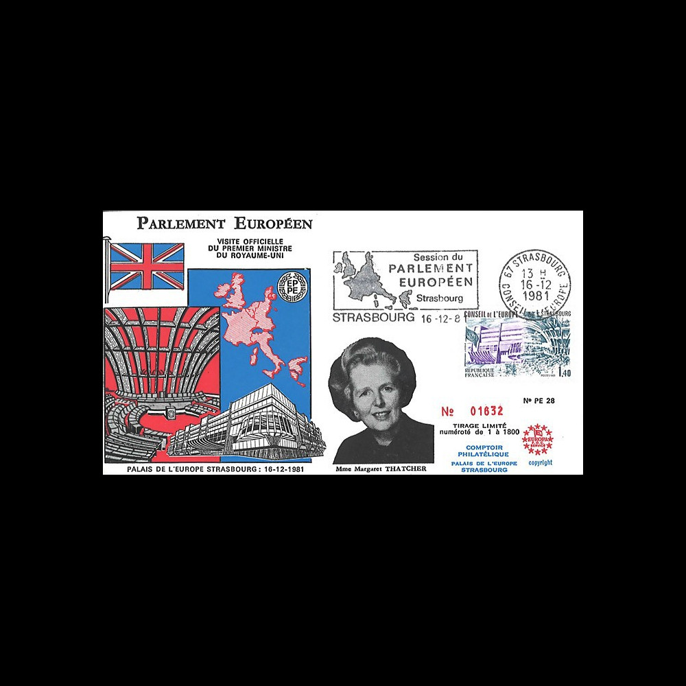 PE28 : 1981 - FDC PE " Bilan de la Présidence britannique de l'UE par Margaret THATCHER "