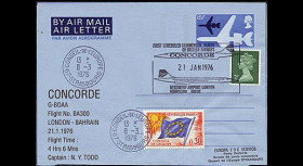 COL1 : 1976 Aérogramme décollage Concorde G-BOAA vol London-Barhain