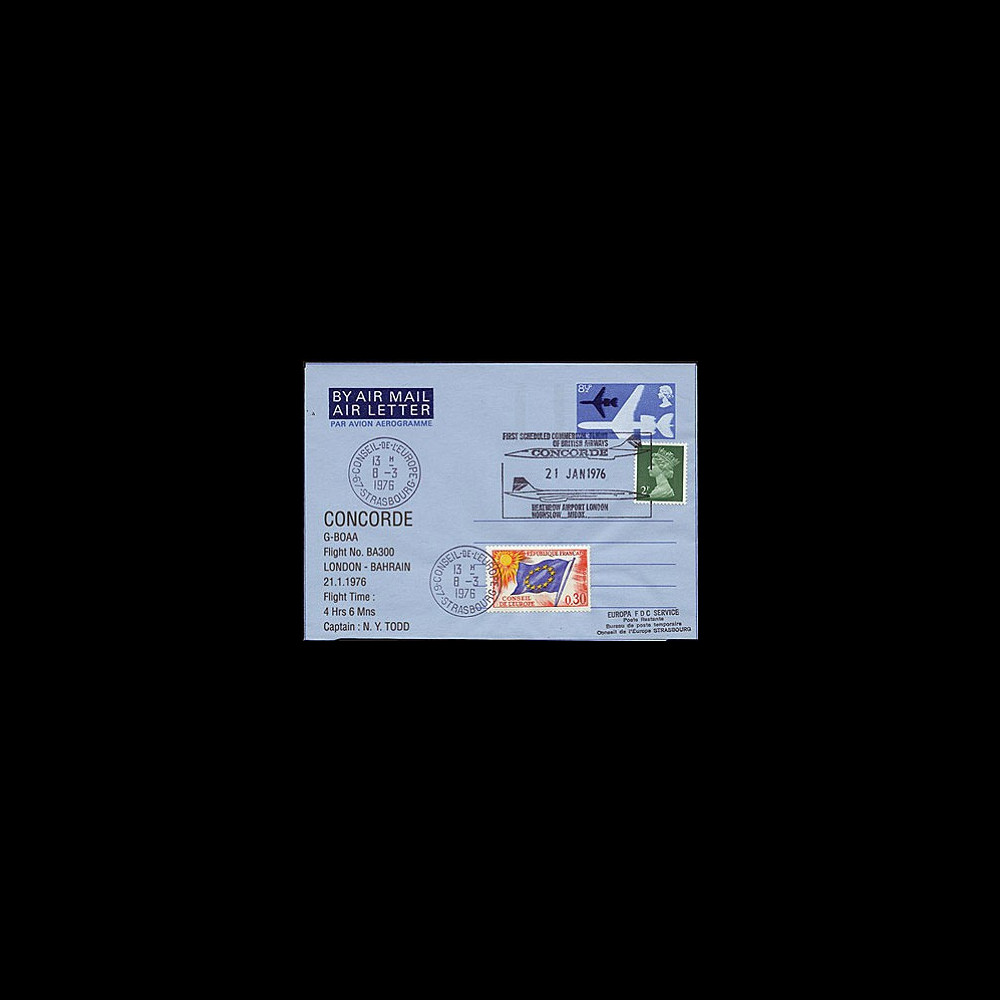 COL1 : 1976 Aérogramme décollage Concorde G-BOAA vol London-Barhain