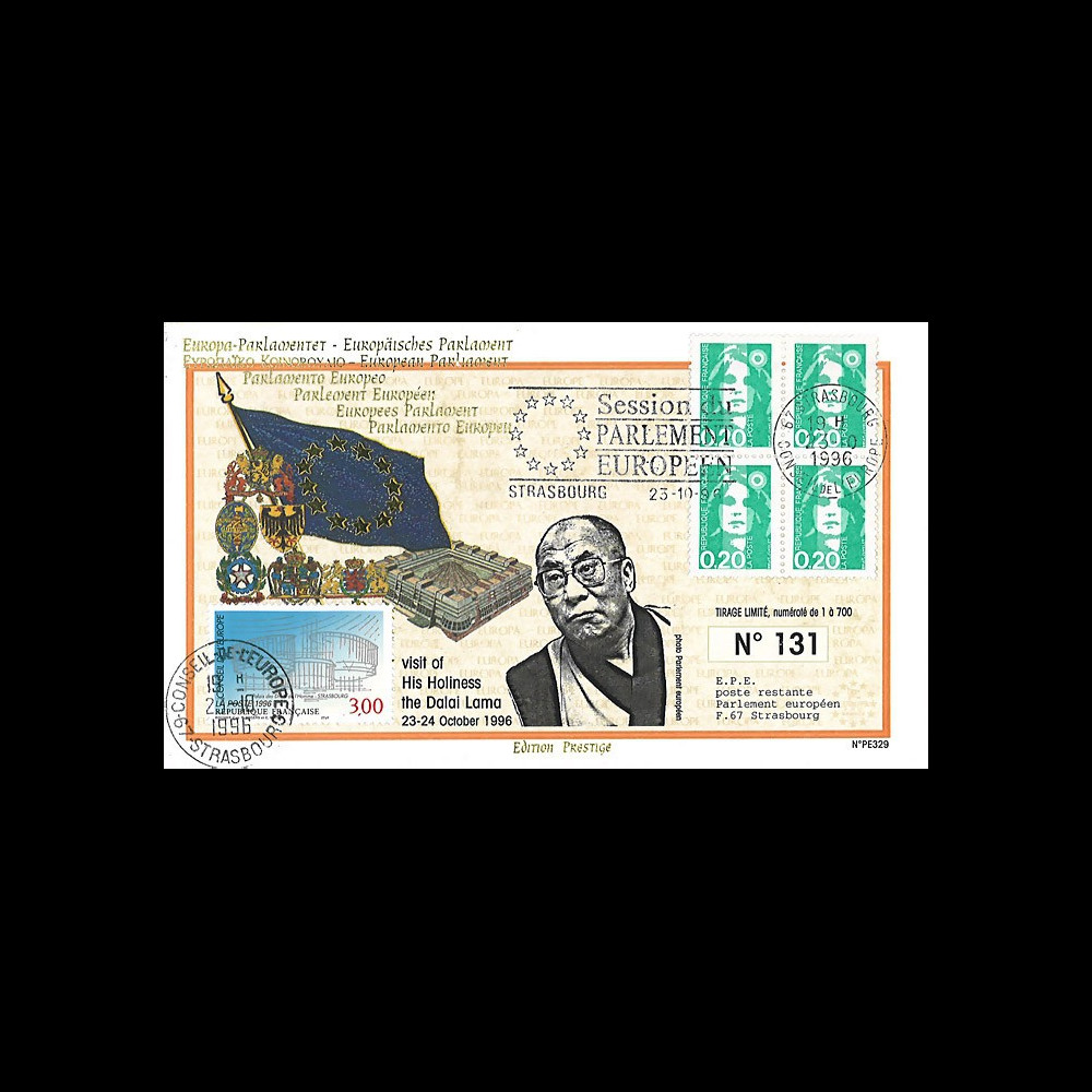 PE329 : 10-1996 - FDC "Visite du XIVe DALAÏ LAMA au Parlement européen de Strasbourg"