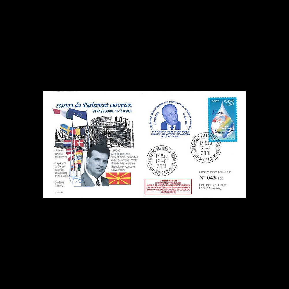 PE434T1 : 2001 FDC Parlement européen "Boris TRAJKOVSKI