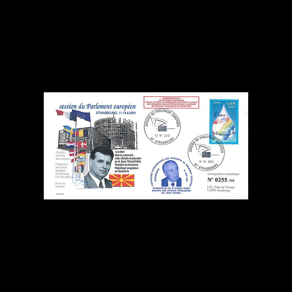 PE434T2 : 2001 FDC Parlement européen "Boris TRAJKOVSKI