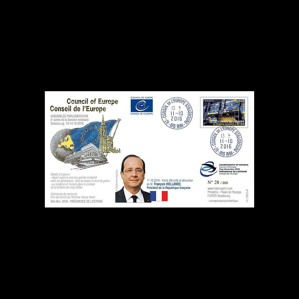 CE67-V : 10-2016 FDC Conseil de l'Europe "Visite du Président François HOLLANDE" CE67-V : 10-2016 FDC Conseil de l'Europe "Visite du Président François HOLLANDE"