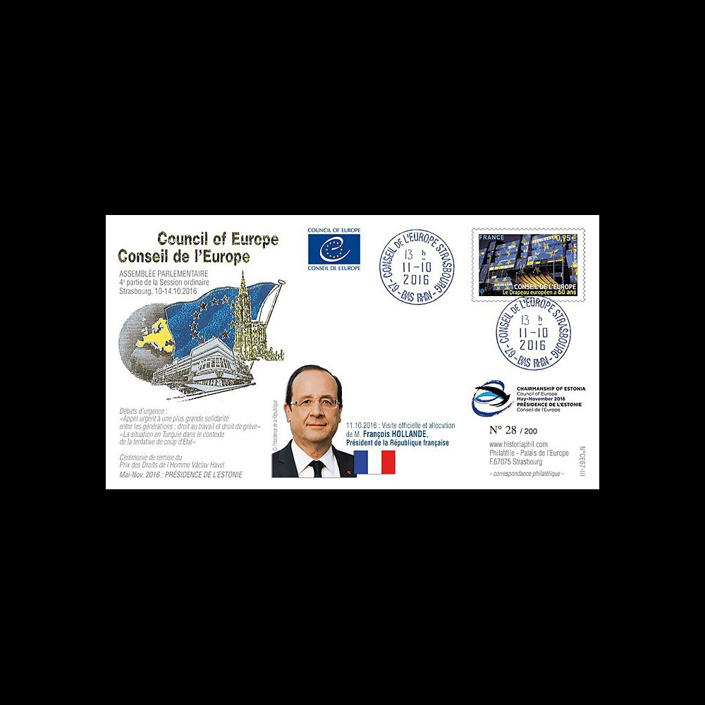 CE67-V : 10-2016 FDC Conseil de l'Europe "Visite du Président François HOLLANDE"