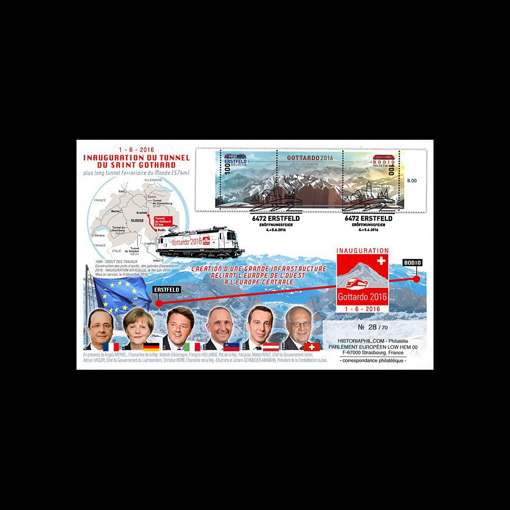 GOT2016-1T1 : 2016 Maxi-FDC "Inauguration du plus long tunnel du monde Saint-Gothard"