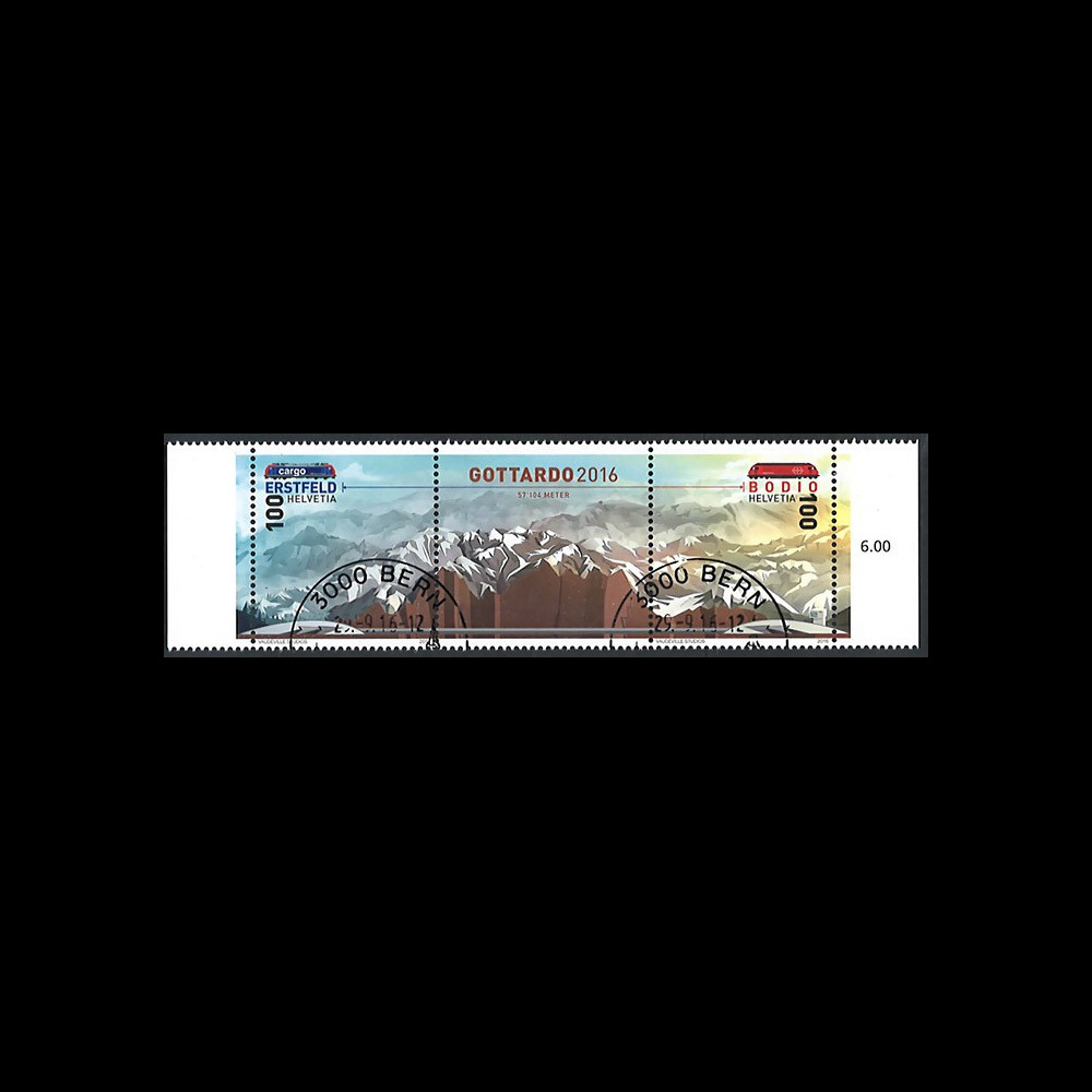 GOT2016-OBL : SUISSE Tryptique 'Gottardo 2016' impression avec de la pierre du tunnel GOT2016-OBL : SUISSE Tryptique 'Gottardo 2016' impression avec de la pierre du tunnel