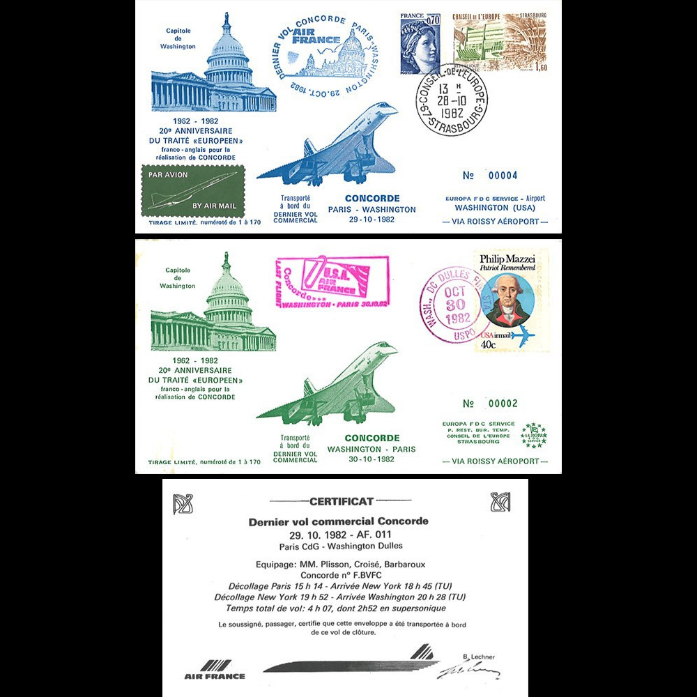 AF011/002W : 29-30.10.1982 - 2 FFC “Dernier vol régulier Concorde Paris-Washington“
