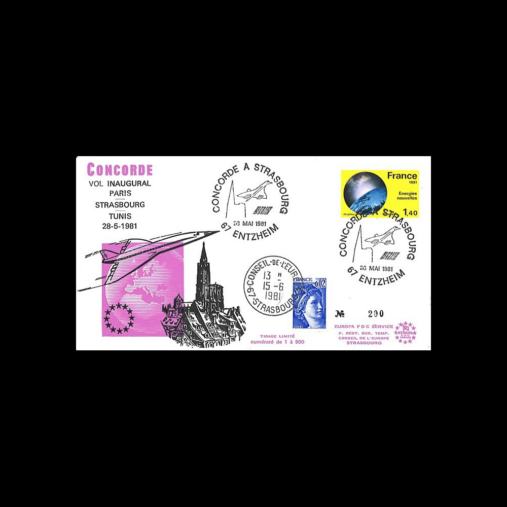 AF4750-4T3 : 28.05.1981 - Pli “1er vol Concorde AF Paris-Strasbourg-Tunis (Tunisie)“ AF4750-4T3 : 28.05.1981 - Pli “1er vol Concorde AF Paris-Strasbourg-Tunis (Tunisie)“
