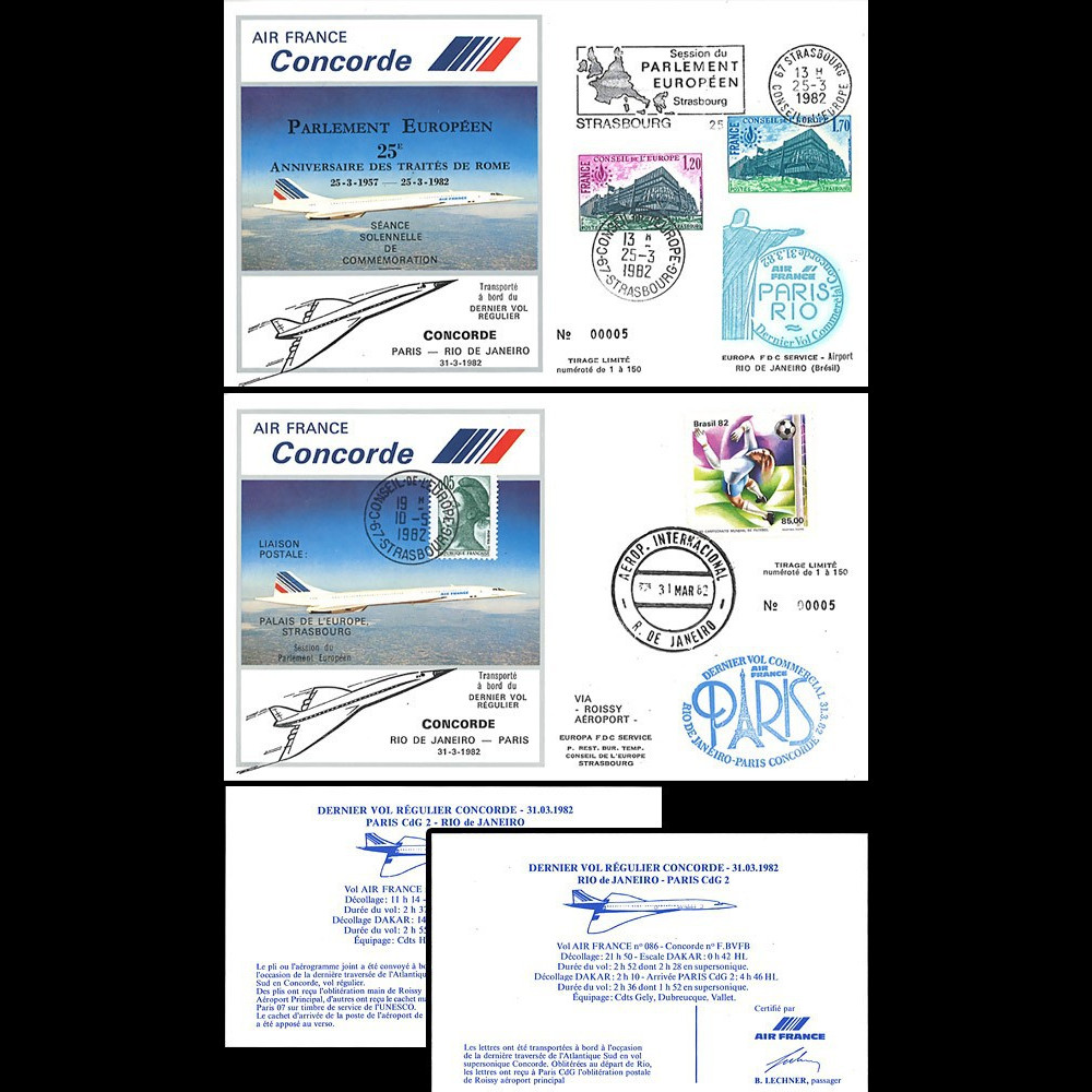 AF085/86 : 31.03.1982 - 2 FFC voyagées “Dernier vol Concorde AF Paris-Rio (Brésil)“
