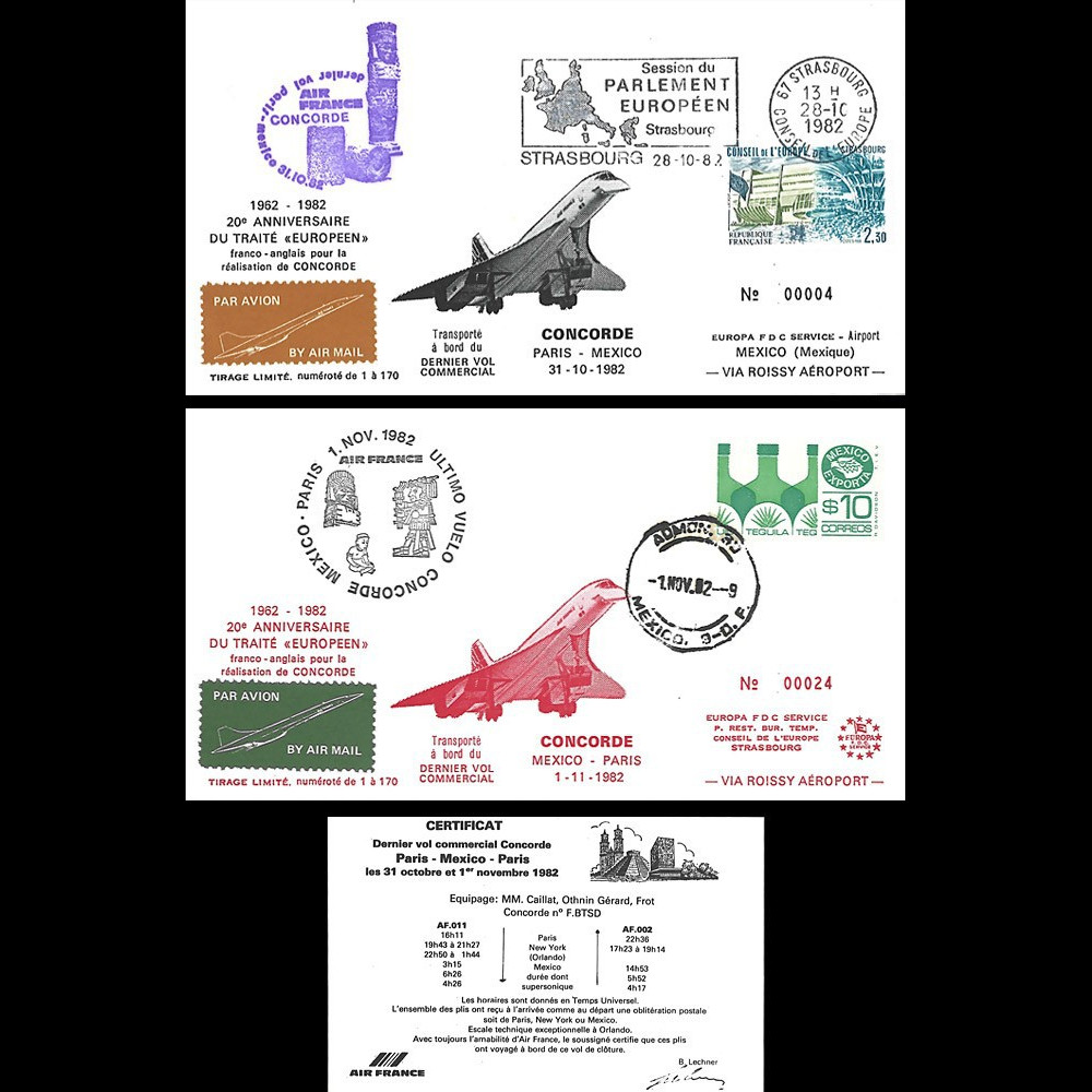AF011/002M : 31.10-1.11.1982 - 2 FFC voyagées “Dernier vol Concorde AF Paris-Mexico“
