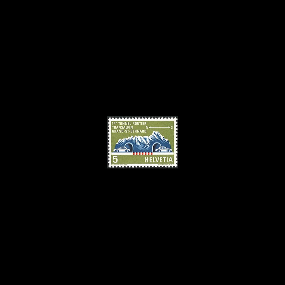 SUI-10LN : 1964 Suisse Timbre "Inauguration Gd-St-Bernard 1er tunnel routier transalpin"