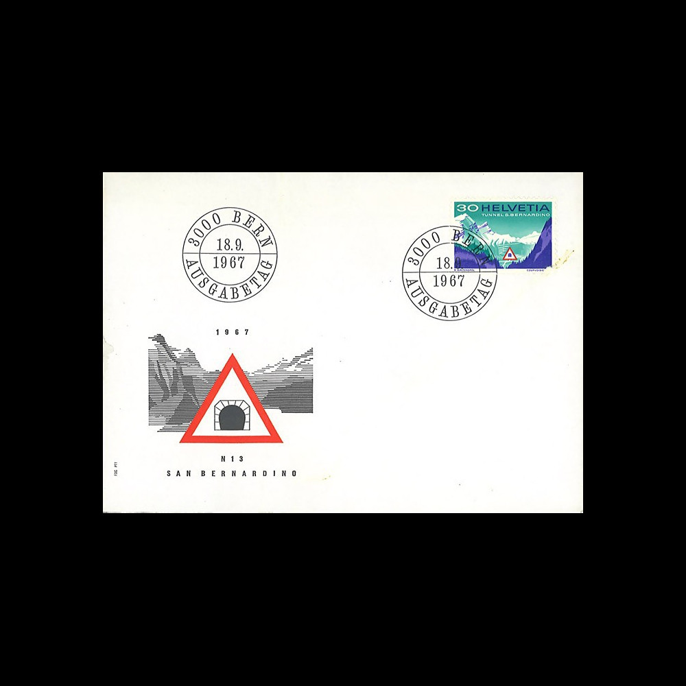 SUI-12L : 1967 - SUISSE FDC "Inauguration du tunnel routier transalpin du San Bernardino"
