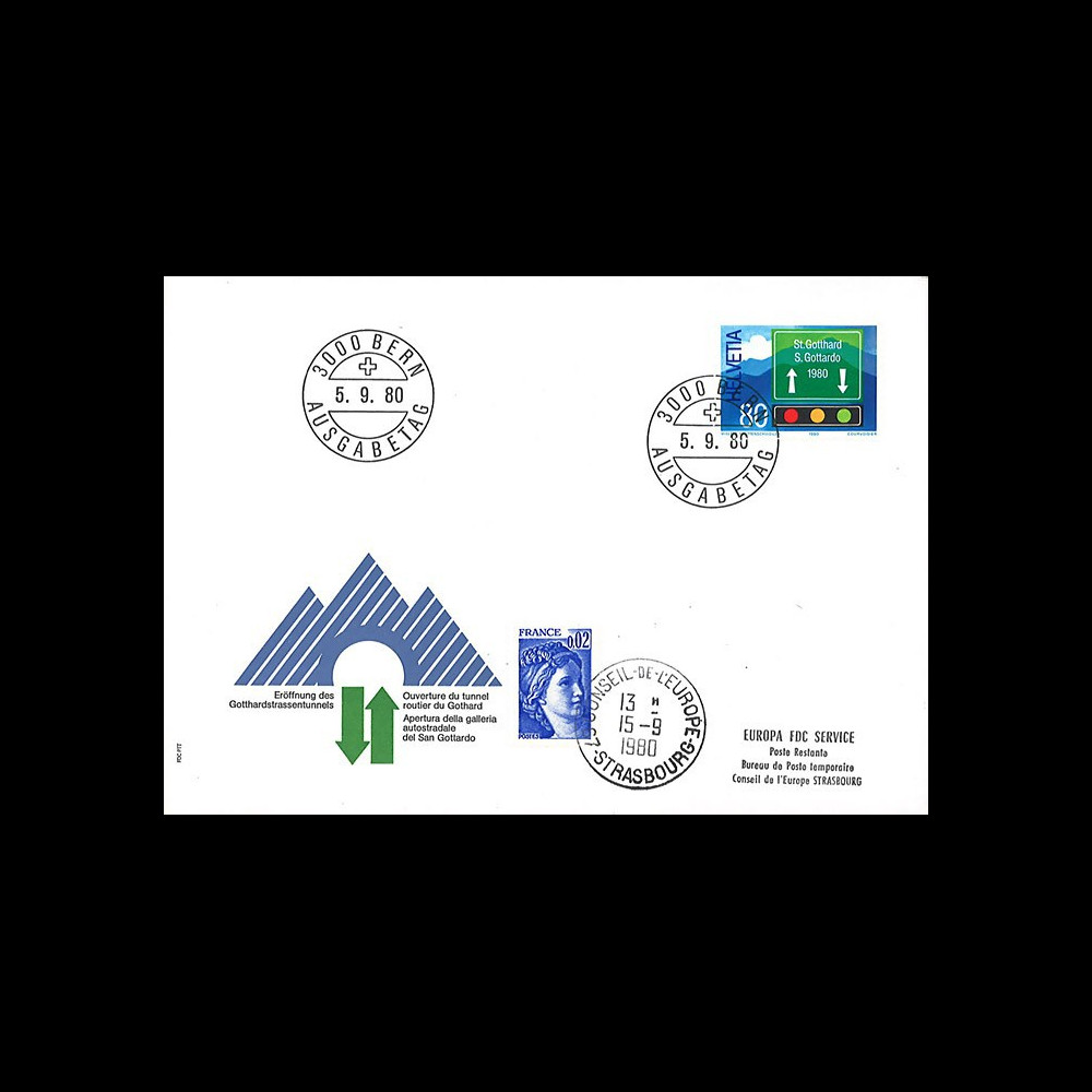SUI-16L : 1980 - SUISSE FDC "Inauguration du tunnel autoroutier transalpin du Gothard"