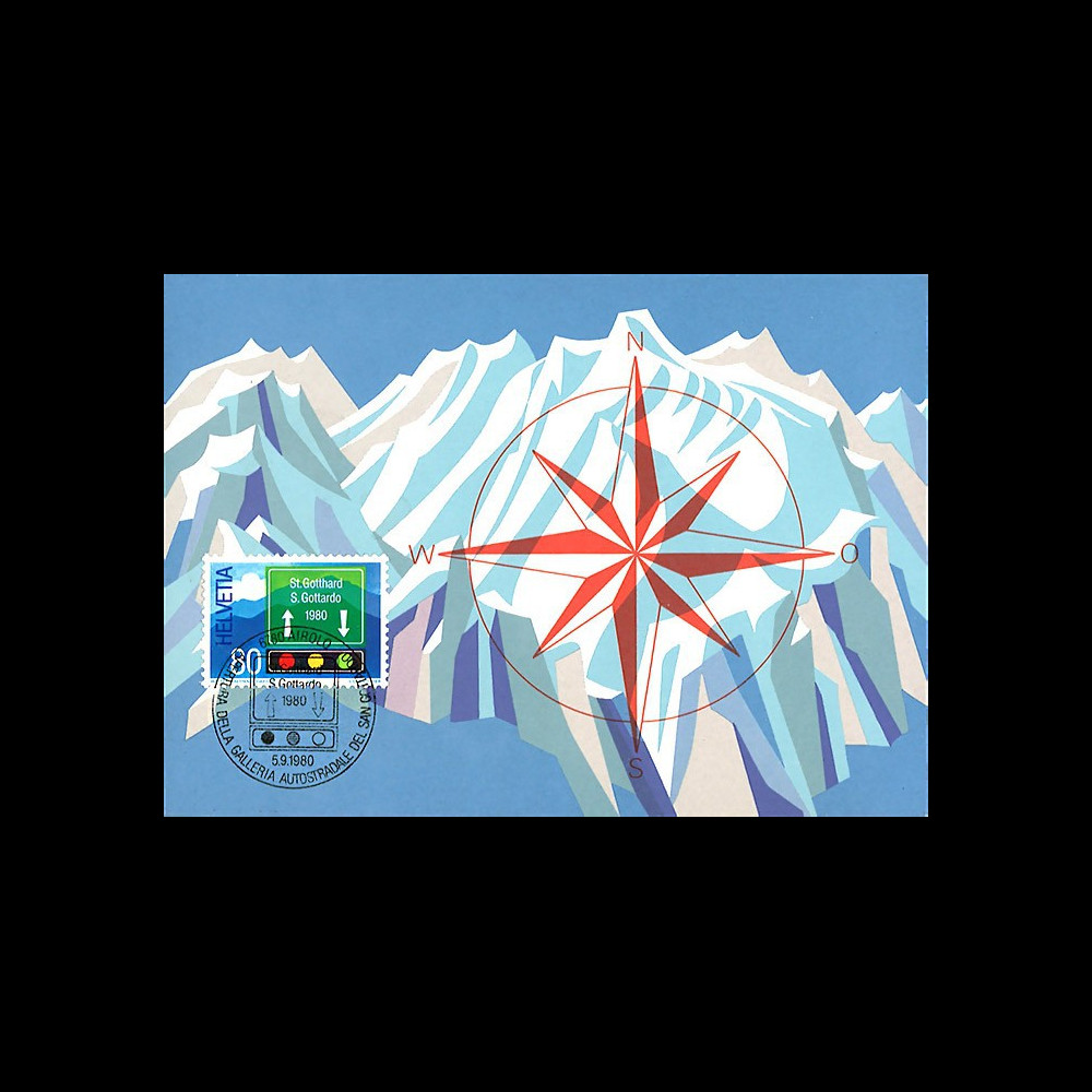 SUI-16CM : 1980 - SUISSE Carte "Inauguration du tunnel autoroutier transalpin du Gothard"