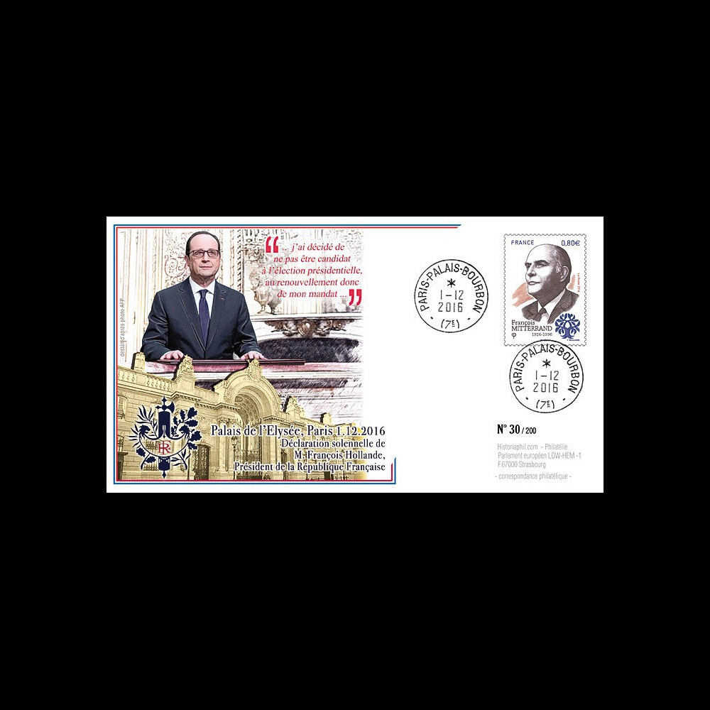 PRES17-1A : France FDC "Présidentielle 2017 - Hollande renonce à sa candidature" TYPE1 PRES17-1A : France FDC "Présidentielle 2017 - Hollande renonce à sa candidature" TYPE1