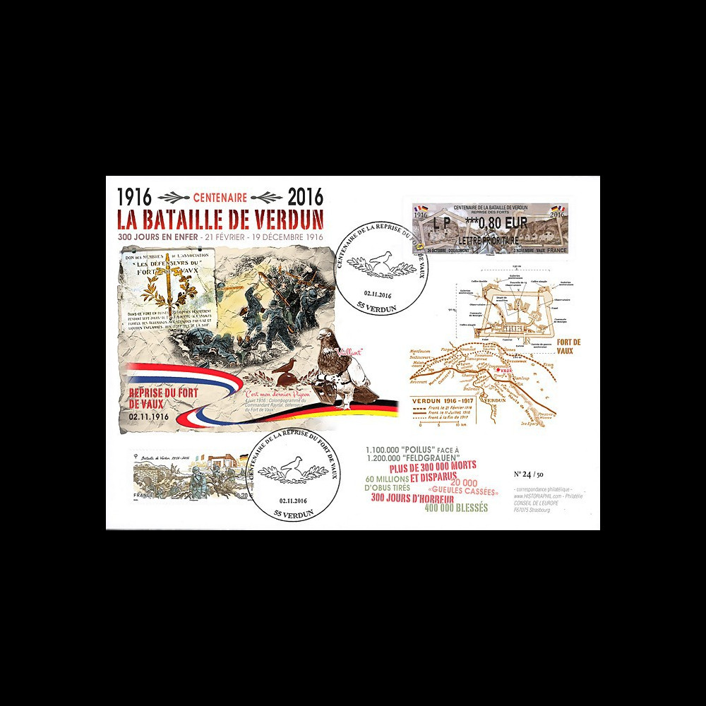 CENT16-2 : 2016 - Maxi-FDC FRANCE "Centenaire Bataille de Verdun / Fort de Vaux"