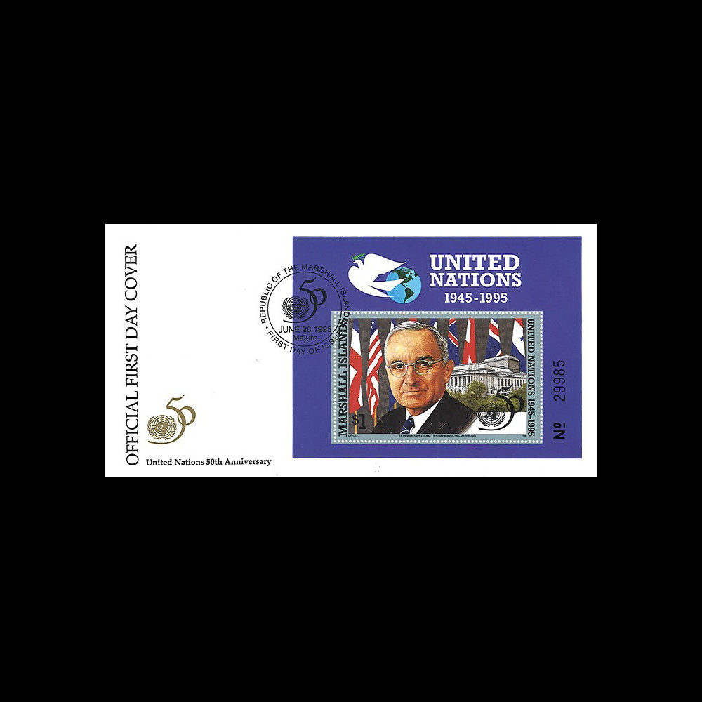MARSH95 FDC Marshall Islands (USA) 'Signature Charte Nations Unies par H. Truman' 1995