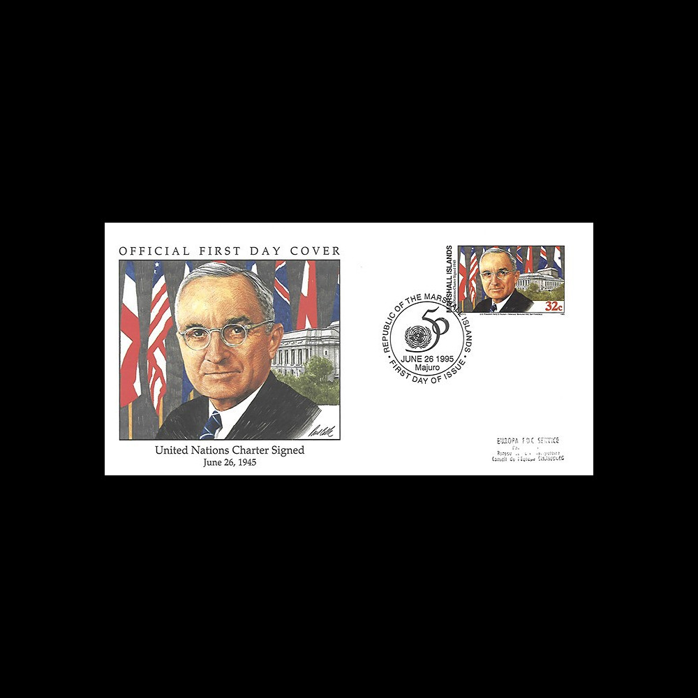 MARSH95-2 FDC Marshall Islands (USA) 'Signature Charte Nations Unies par H. Truman' 1995