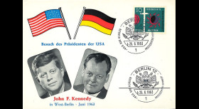 JFK-BE63T2 : 1963 - Carte Berlin-Ouest "Visite Président JF Kennedy en RFA - W. Brandt"