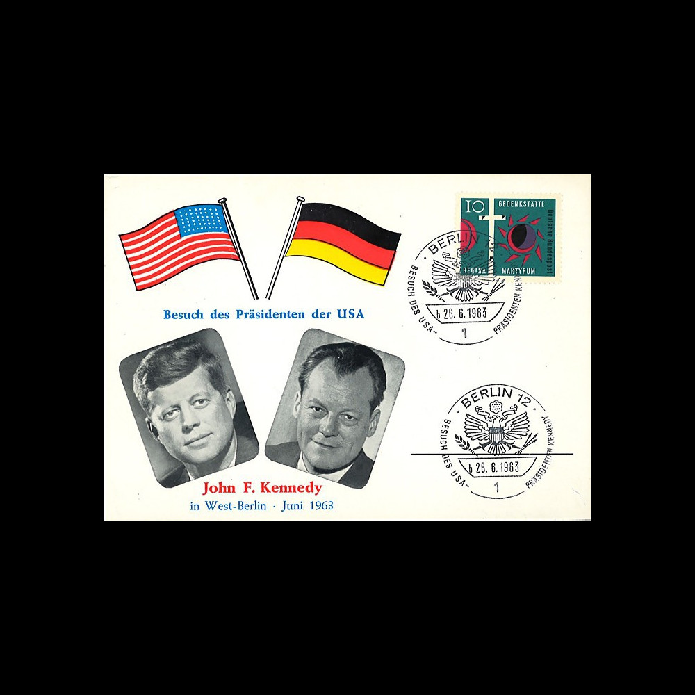 JFK-BE63T2 : 1963 - Carte Berlin-Ouest "Visite Président JF Kennedy en RFA - W. Brandt"