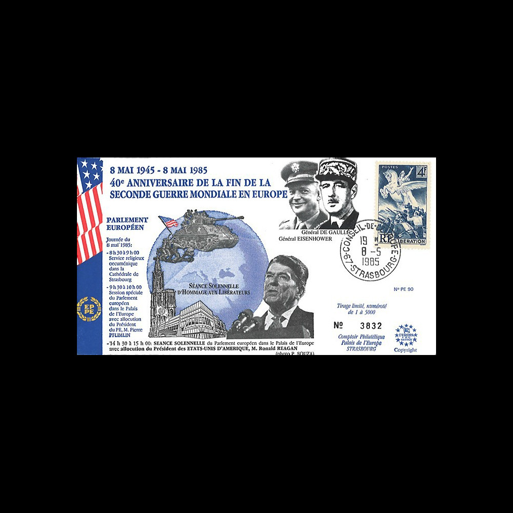 PE90 FDC PE 'Fin 2e Guerre Mondiale en Europe 1945' Reagan