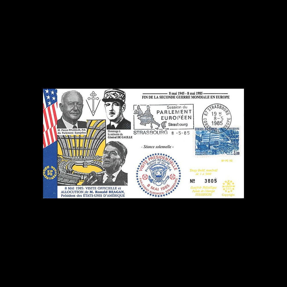 PE92 FDC PE 'Fin 2e Guerre Mondiale en Europe 1945' Reagan