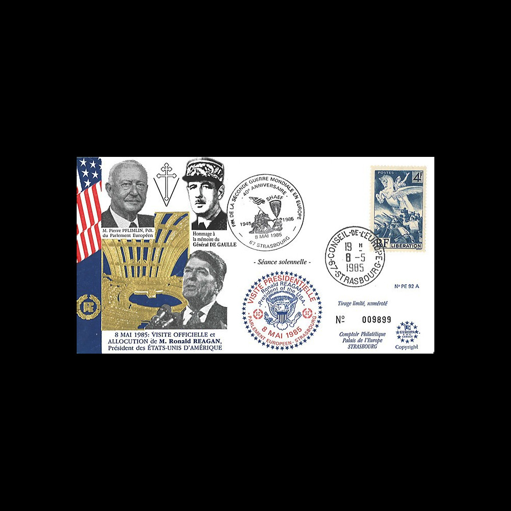PE92A-T2 FDC 'Fin 2e Guerre Mondiale en Europe 1945' Reagan