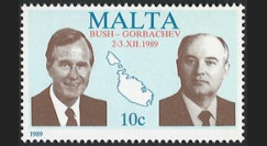 PE203AN : Malte timbre 'Sommet Bush - Gorbatchev 2-3.XII.1989 / FIN GUERRE FROIDE'