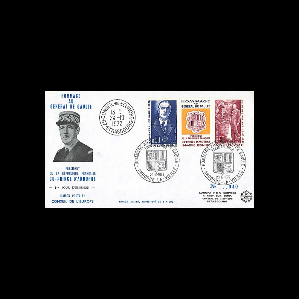 DG29 : 1972 Andorre FDC 'Général de Gaulle