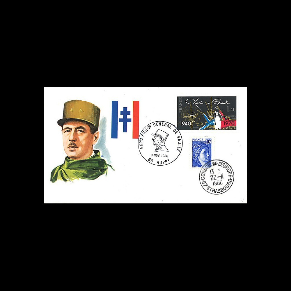 DG80HU : FDC Huppy 'Exposition philatélique Général de Gaulle' 1980 DG80HU : FDC Huppy 'Exposition philatélique Général de Gaulle' 1980
