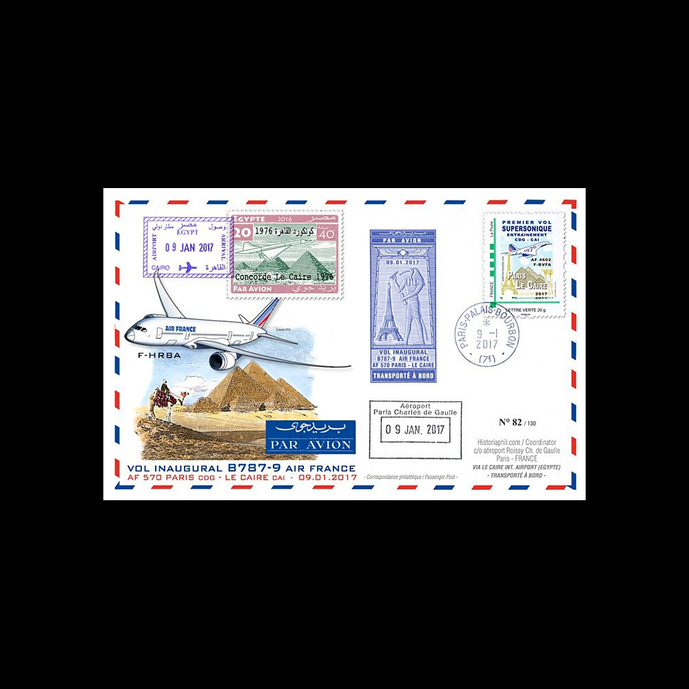 CO-RET75T1 Maxi-FFC '1er vol Air France Paris-Le Caire / Concorde 1976 / B787-9 2017'