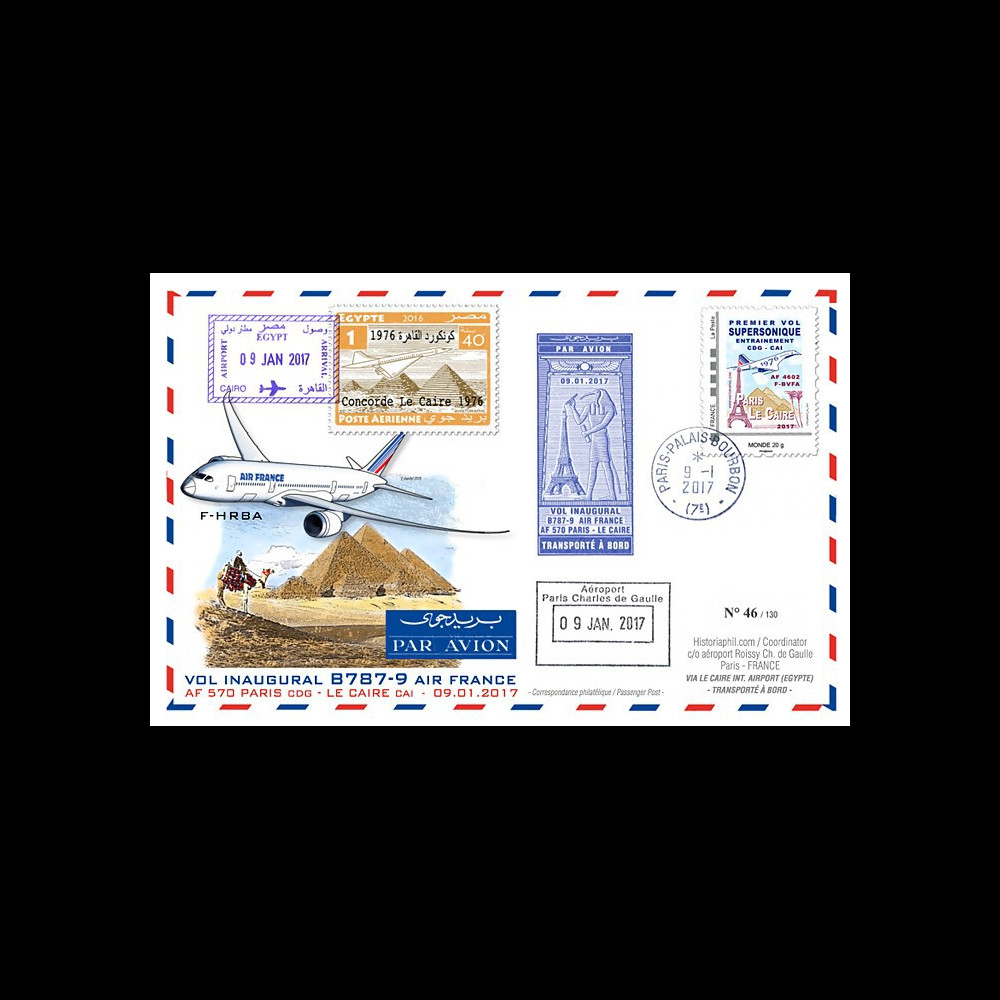 CO-RET75T3 Maxi-FFC '1er vol Air France Paris-Le Caire / Concorde 1976 / B787-9 2017'