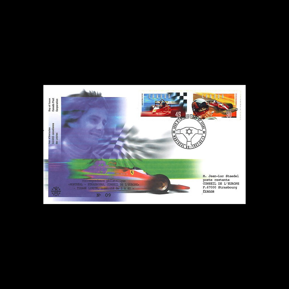 CDN97-VIL : FDC Canada 1997 'Hommage pilote de Formule 1 canadien Gilles Villeneuve' CDN97-VIL : FDC Canada 1997 'Hommage pilote de Formule 1 canadien Gilles Villeneuve'