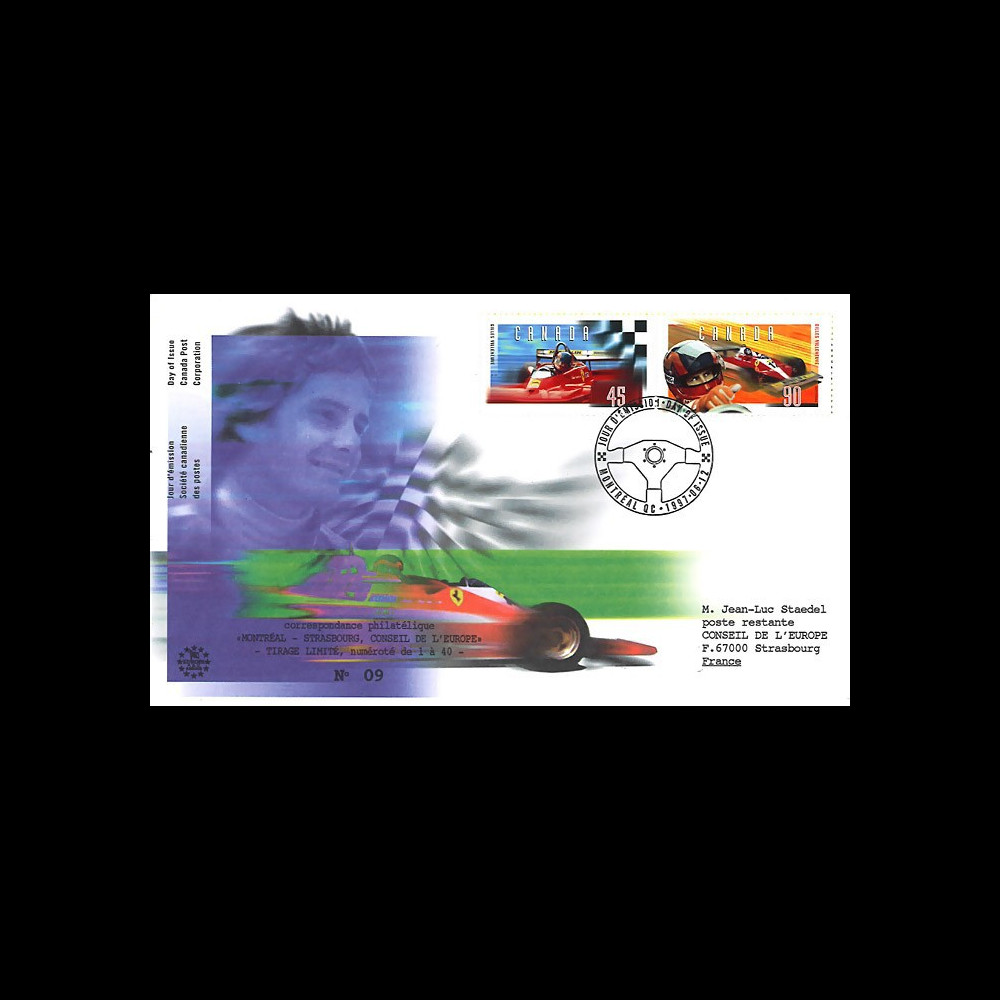 CDN97-VIL : FDC Canada 1997 'Hommage pilote de Formule 1 canadien Gilles Villeneuve'