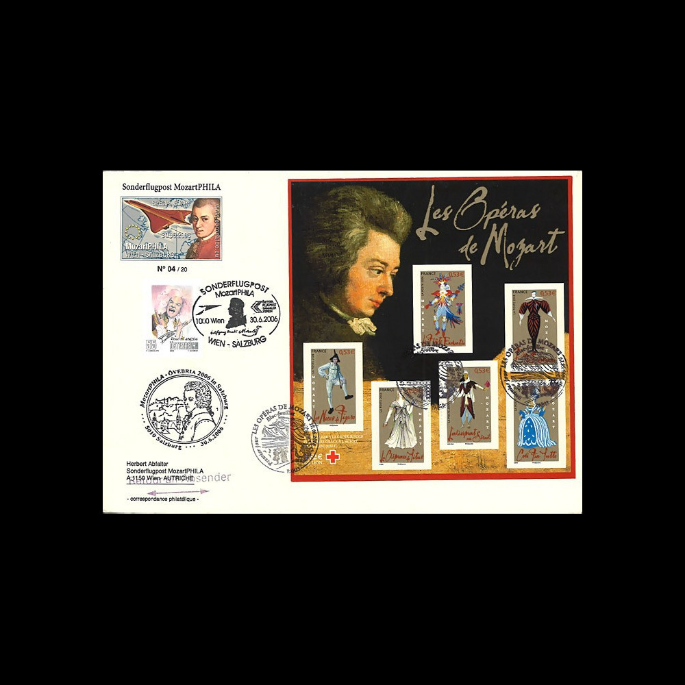MOZ06-1 : Pli aéronautique Premier Jour France - Autriche 2006  '250e anniversaire Mozart'