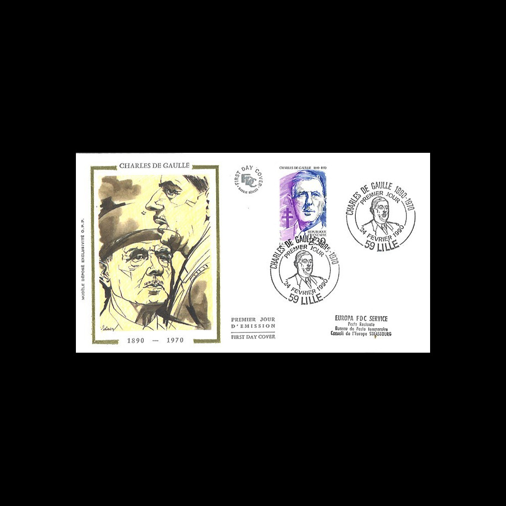 DG90LI : FDC Premier Jour Lille 'Centenaire de la naissance du Général de Gaulle' 1990 DG90LI : FDC Premier Jour Lille 'Centenaire de la naissance du Général de Gaulle' 1990