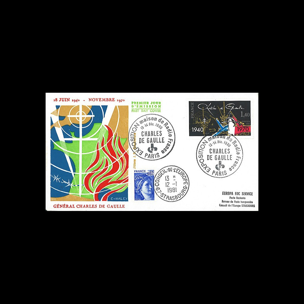 DG80RF : FDC Paris 'Exposition maison de radio / Appel du 18 juin Charles de Gaulle' 1980 DG80RF : FDC Paris 'Exposition maison de radio / Appel du 18 juin Charles de Gaulle' 1980