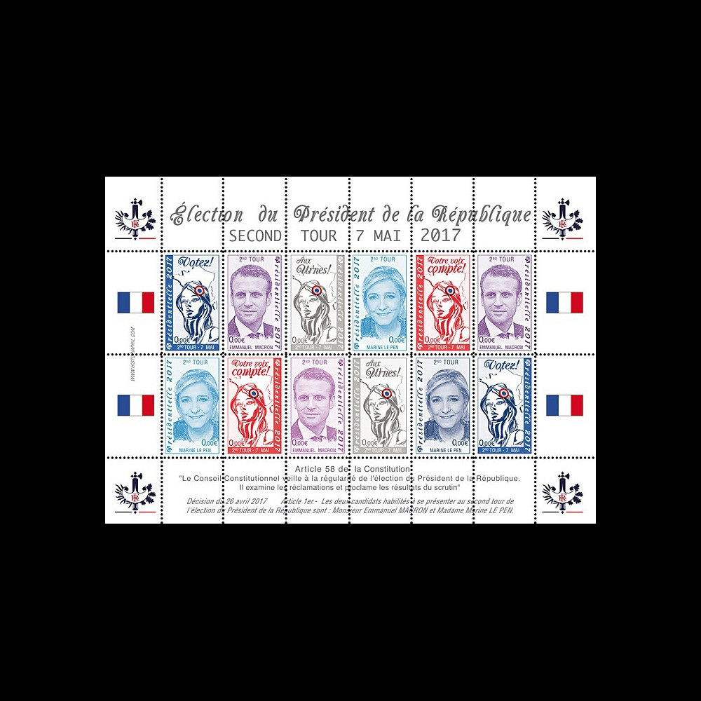 PRES17-6FD Feuillet 12 vignettes France Présidentielle 2017 - 2nd tour MACRON & LE PEN