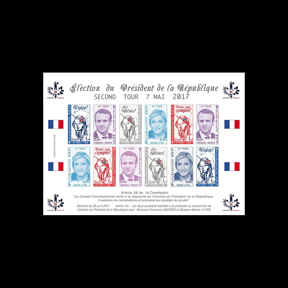 PRES17-6FND Feuillet 12 vignettes France Présidentielle 2017 - 2nd tour MACRON & LE PEN