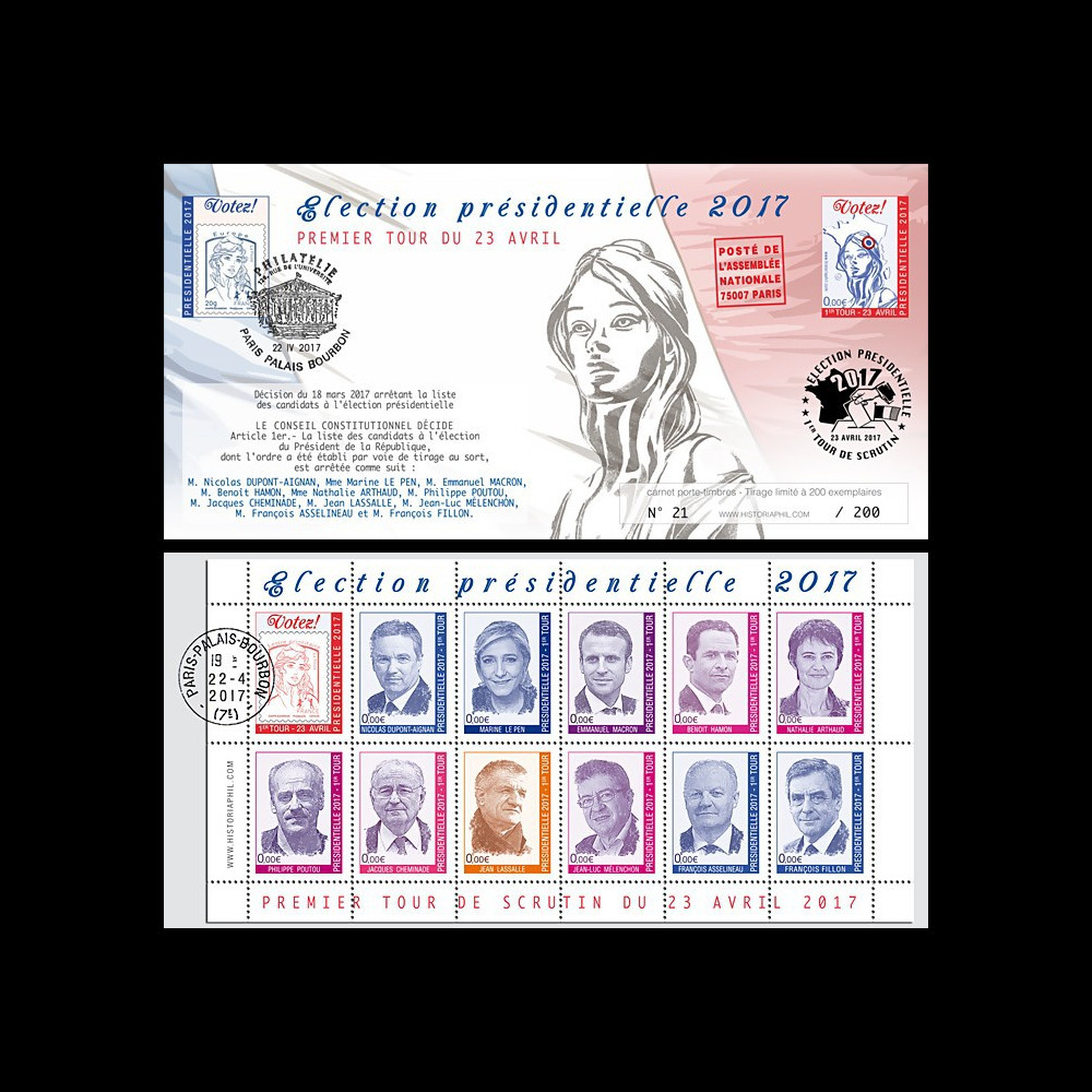 PRES17-2C : Carnet 12 vignettes "France Présidentielle 2017 - 1er tour / 11 candidats"