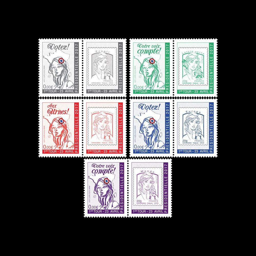 PRES17-2PT1/5 : Série 5 porte-timbres "Marianne / Présidentielle 2017 1er TOUR 23 avril"