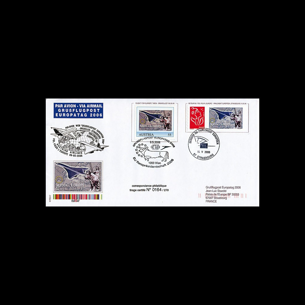 PE517 : 2006 - Pli aérophilatélique Vol pour l'Europe Wien-Brussel