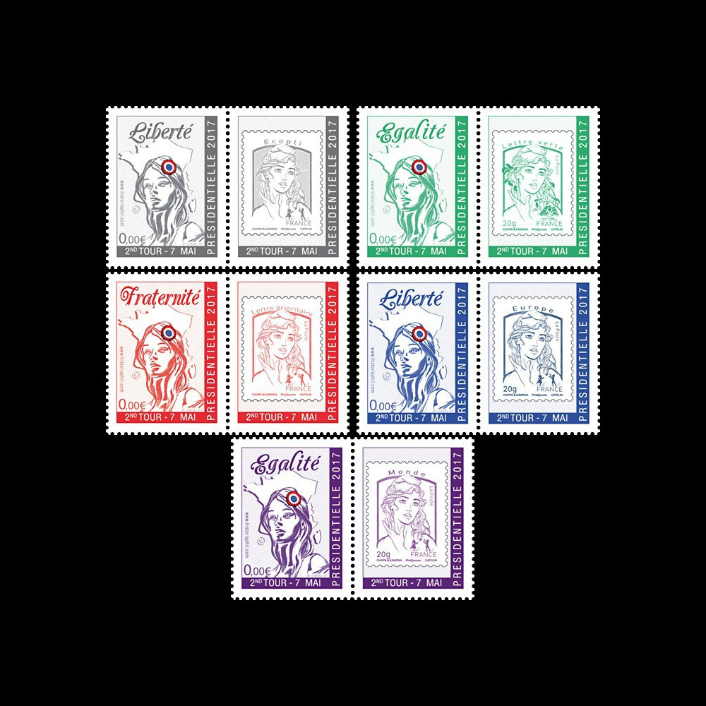 PRES17-6PT1/5 : Série 5 porte-timbres "Marianne / Présidentielle 2017 1nd TOUR 7 mai"