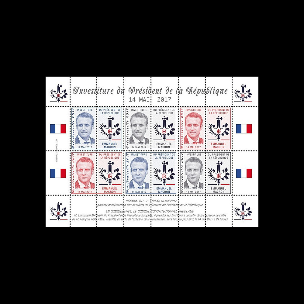 PRES17-13FD Feuillet 12 vignettes France Présidentielle 2017 - INVESTITURE DE MACRON