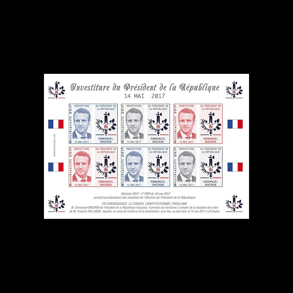 PRES17-13FND Feuillet 12 vignettes France Présidentielle 2017 - INVESTITURE DE MACRON