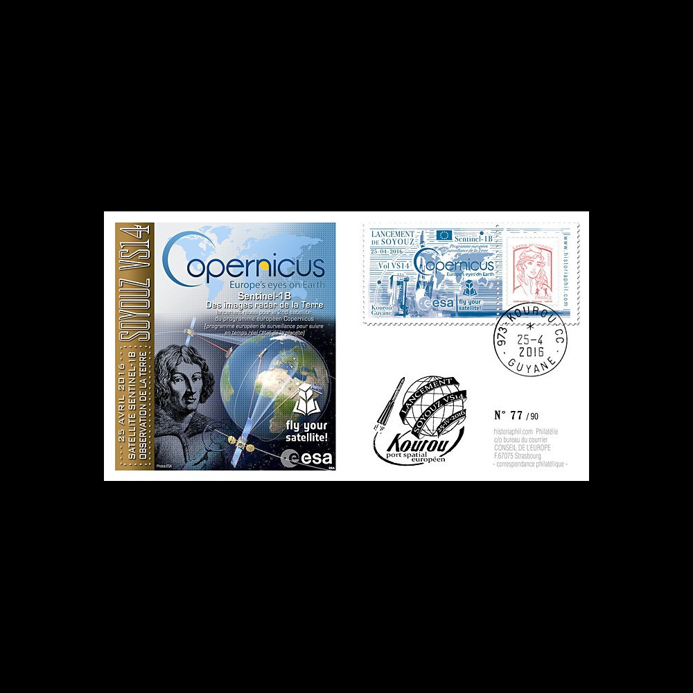 VS14L FDC KOUROU "Fusée SOYOUZ Vol n°14 / Sentinel 1B / Fly Your Satellite" 25-04-2016