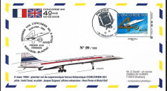 CO-RET41T2 : 2009 FDC France "40 ans 1er vol Concorde 001" TPP Monde 20g